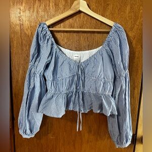 NWT Aureum Striped Peplum Long Sleeve Blouse, size medium